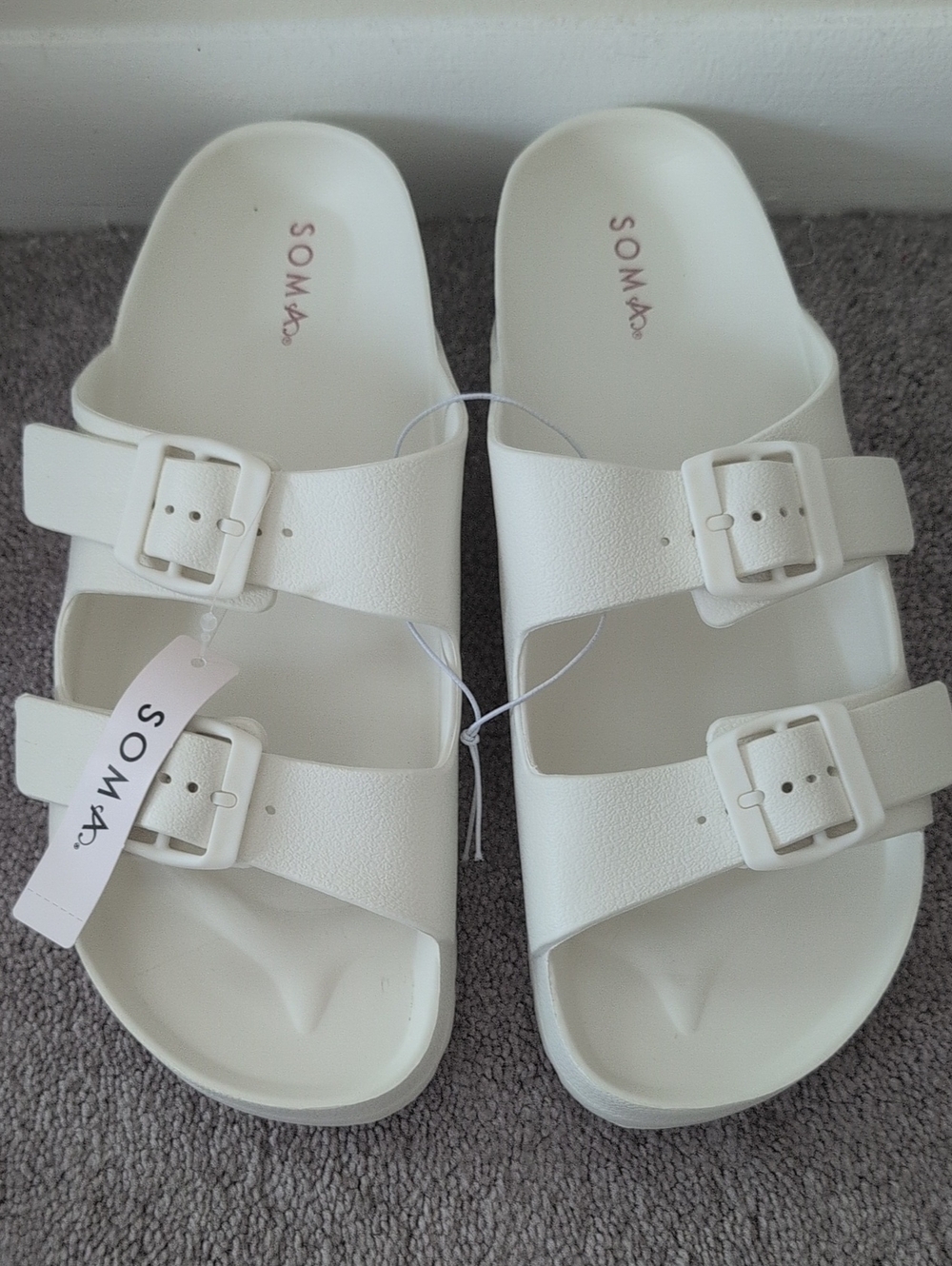 Soma White Double Buckle Slide Sandals - Size 9 | Beach Pool Summer